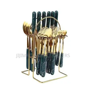*24PC Cutlery Set (Gold COLOUR With Green Handle