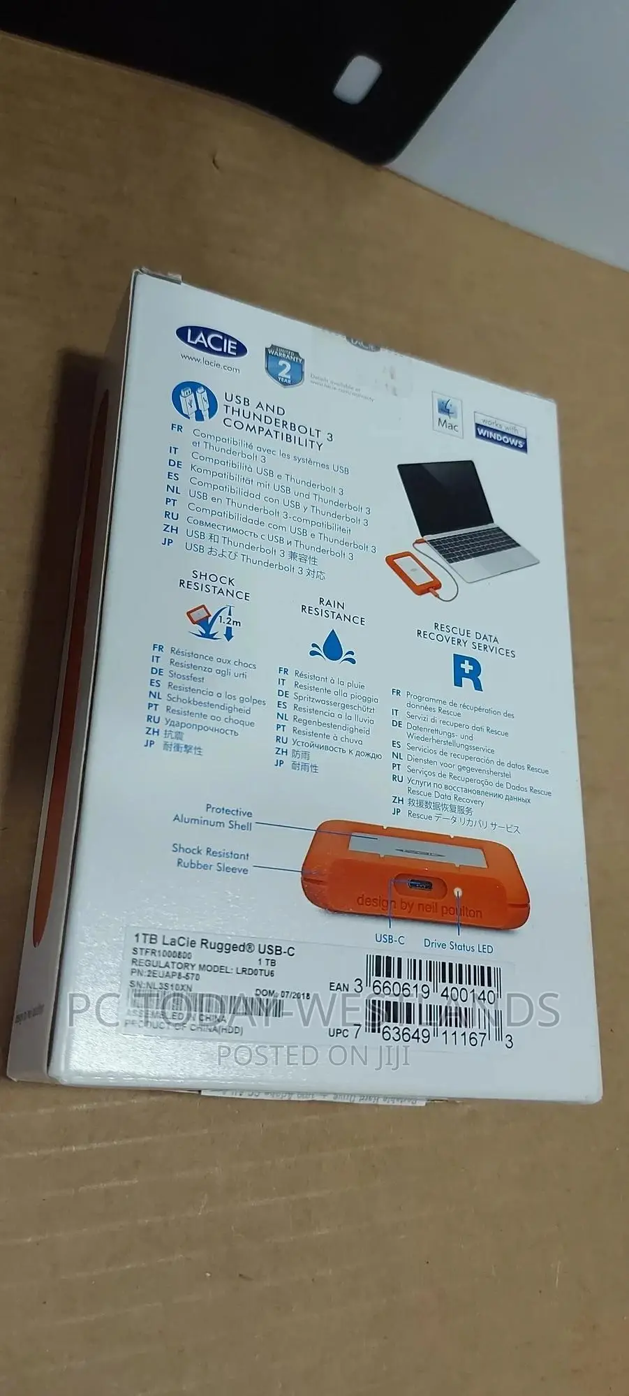 Lacie Rugged USB-C 1TB External Hard Drive Portable HDD USB