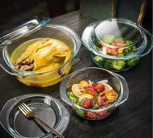 3 PC Glass Storage/ Serving Caccerole Bowl 