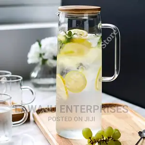1.2ltrs Heat Resistance Glass Water Pitcher Withbamboo Lid