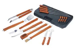21pc Deluxe Wood-Handled BBQ / Braai Tool With Case