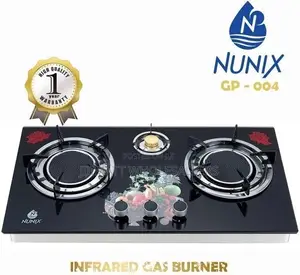 Nunix 3 Burner Low Gas Consumption Glass Top Table Infrared
