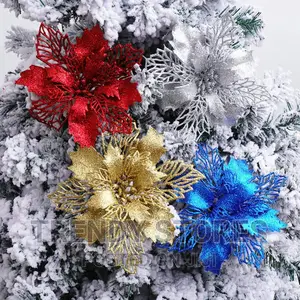 3pcs Glitter Artifical Christmas Tree Flowers Decor