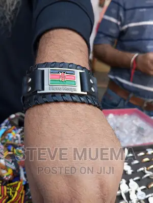 Kenyan Flag Leather Bracelet.