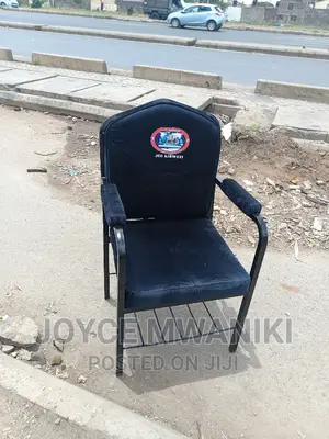 Church Chair, Black With Logo and Armrest.