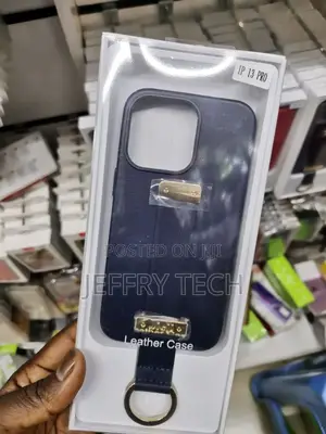 Leather Wrist Strap Case for iPhone 13 Pro Blue