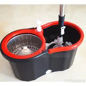 Metallic Spin Mop With Wheels Black 