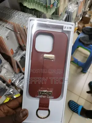 iPhone 14 Pro Shockproof Leather Phone Case With Wrist Strap