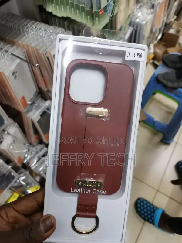 iPhone 14 Pro Shockproof Leather Phone Case With Wrist Strap