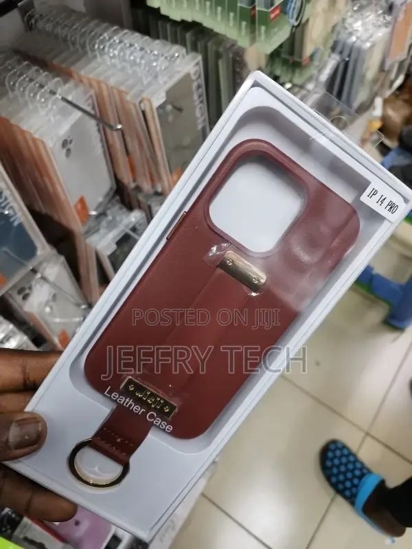iPhone 14 Pro Shockproof Leather Phone Case With Wrist Strap