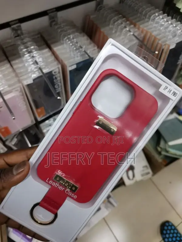 iPhone 14 Pro Leather Phone Case With Wrist Strap RED