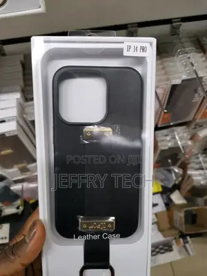 iPhone 14 Pro Leather Phone Case With Wrist Strap Black