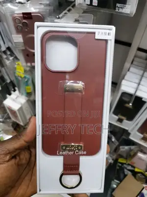 Leather Finger Loop Case for iPhone 14 PRO Max Brown
