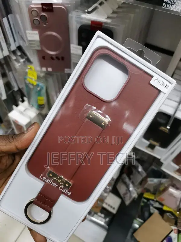 Leather Finger Loop Case for iPhone 14 PRO Max Brown