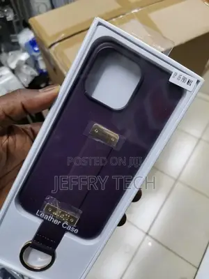Leather Purple Handle Strap Case for iPhone 15 Pro Max