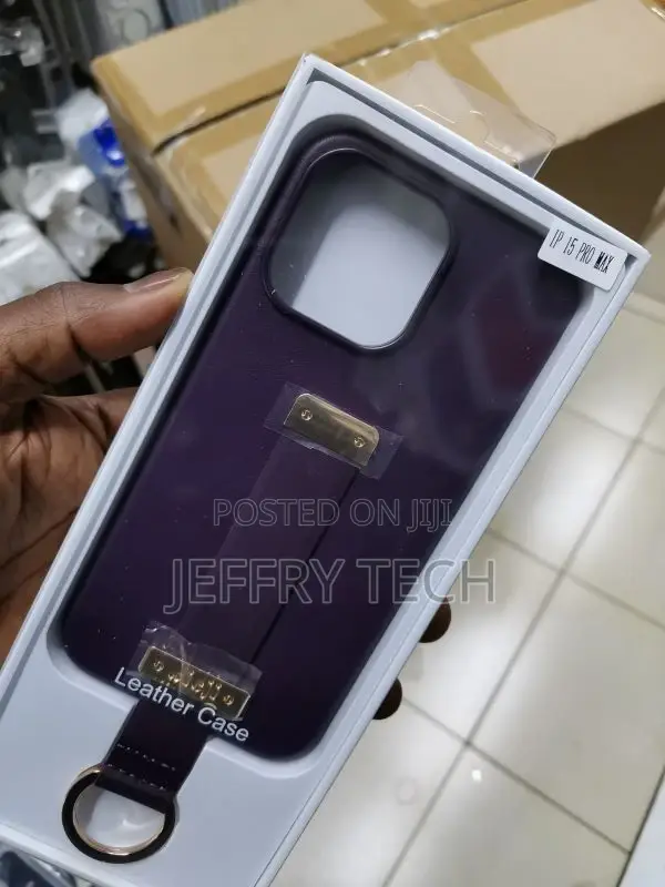 Leather Purple Handle Strap Case for iPhone 15 Pro Max
