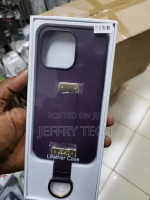 Leather Purple Handle Strap Case for iPhone 15 Pro Max
