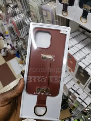 iPhone 15 Pro Max Leather Case With Wrist Strap Ring Brown