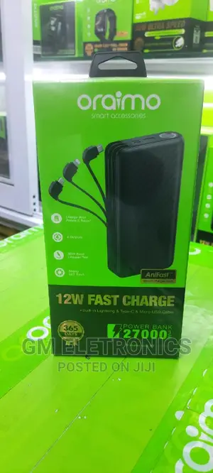 Oraimo 27000mah 3 Built-in Cables Anifast 12W Powerbank