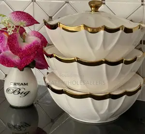 3 PCS Ceramic Soup Pot Golden 3.5 LTRS 3ltrs and 2ltrs