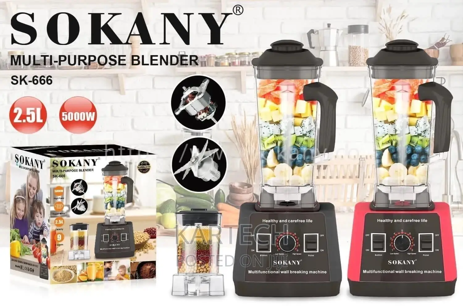 2in1, 5000 Watts Sokany Commercial Blender