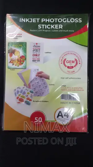 Inkjet Photogloss Sticker Paper A4 Size, 135gsm, 50sheets
