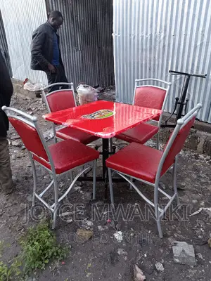 Restaurant Set of Balls Chairs Red and Silver.
