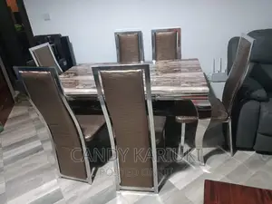 Elegant Pure Marble 6 Seater Dining Table Set