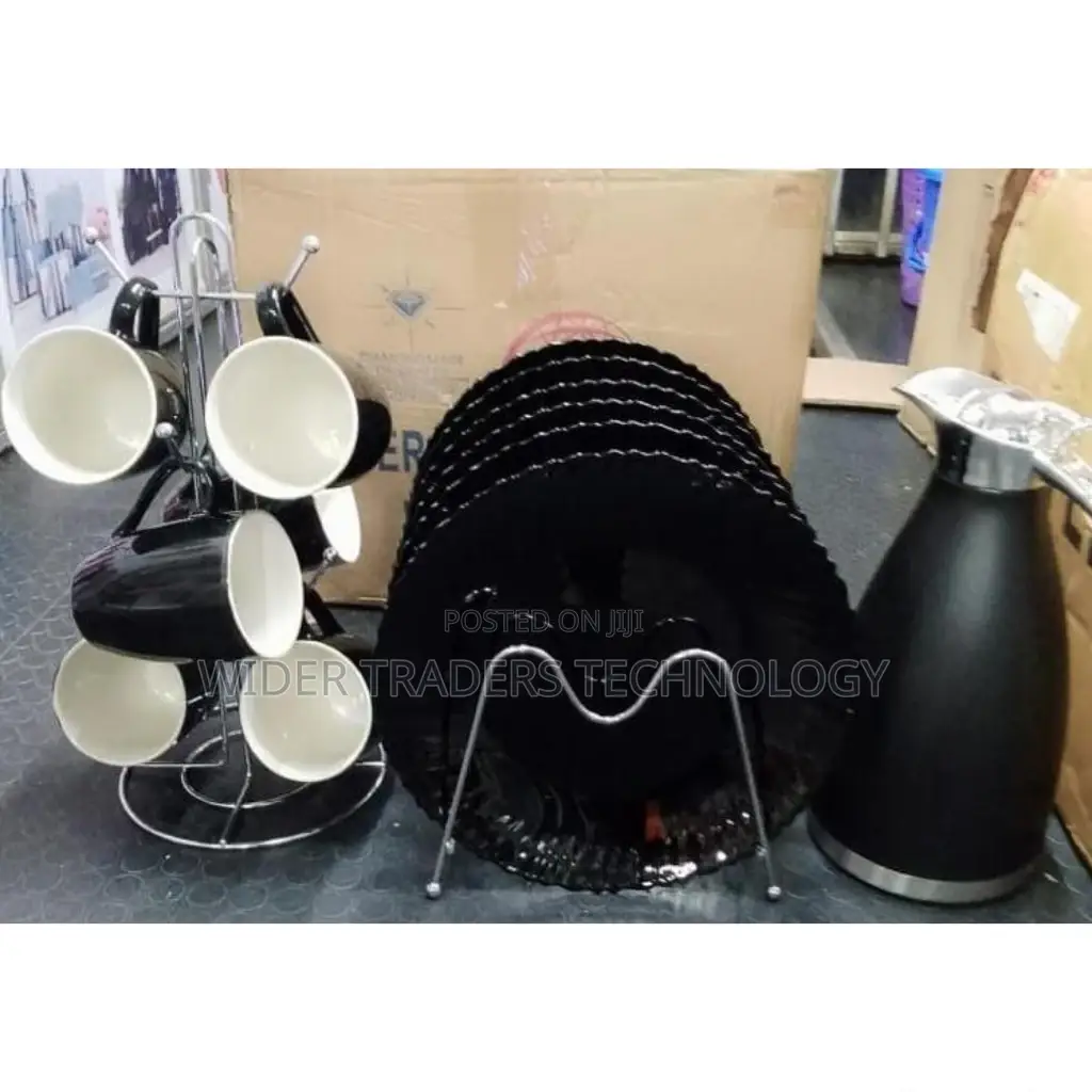 3 In1 Dinner Set Black 6 Quality Square Dinner Plates,6 Cups