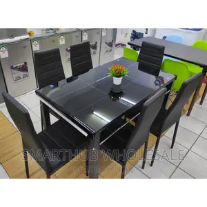 Glass 6 Seater Dining Table
 Black