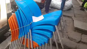 Blue Plastic Chairs With Metallic Silver Legs