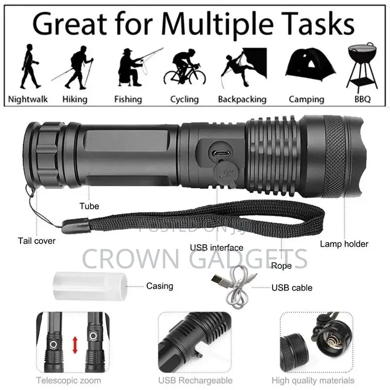 Most Powerful Flashlight 5 Modes Usb Zoom Led Torch Aluminiu