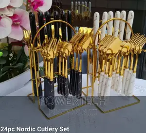 24pcs Marble Golden Cutlery Set.