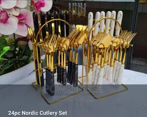 24pcs Marble Golden Cutlery Set.!