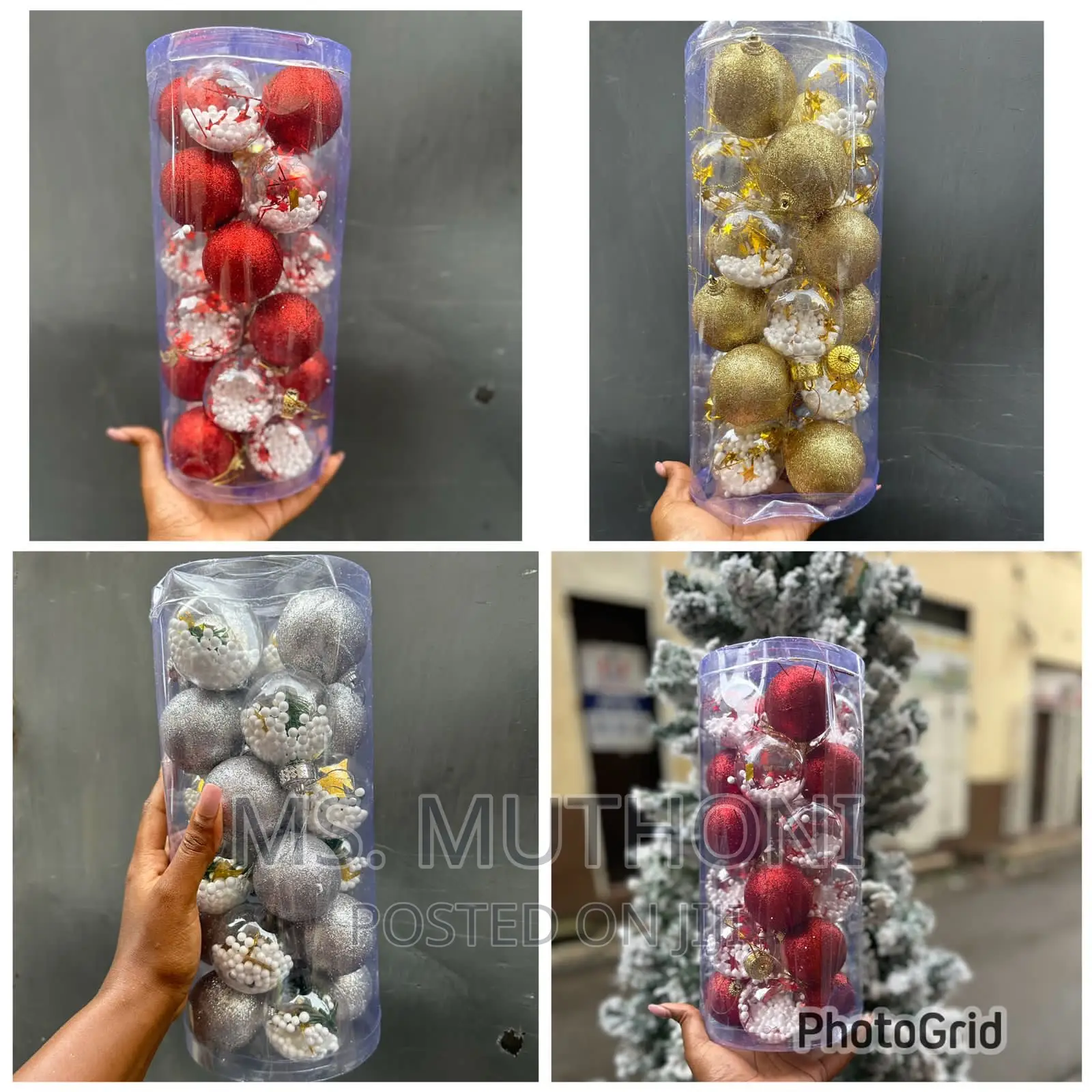24 Piece Christmas Balls With White Pebbles Inside