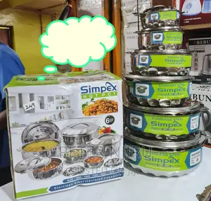 Hot Pot Set of 6 Simpex Stainless Steel Heavy Duty Silver O