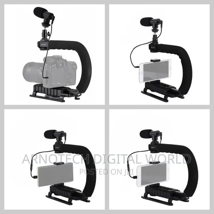 Camera Gimbal Stabilizer With Led Studio Video Light Microph
