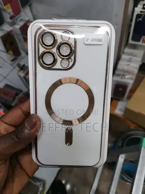iPhone 14 Pro Max Gold Electroplated White Case Logo View