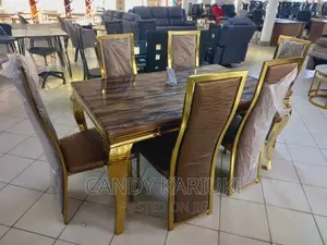 Elegant Pure Marble 6 Seater Dining Table Set