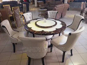 Pure Marble 6 Seater Round Dining Table Set