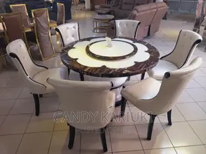 Modern 6 Seater Round Marble Dining Table Set
