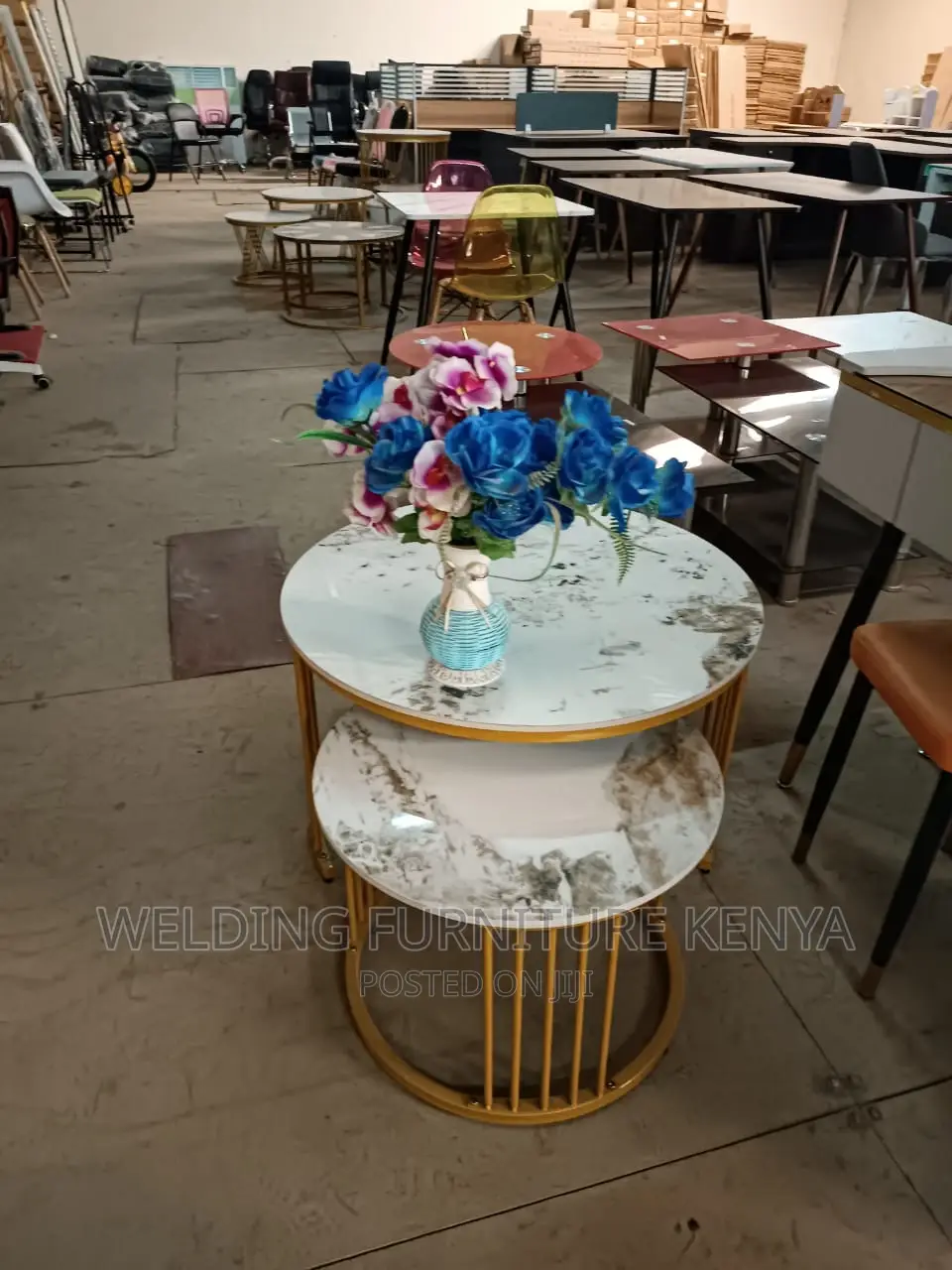 Pure Marble Nesting Table on Metallic Frames50/70cm Diameter