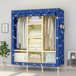 Large Capacity 3 Column Wooden Portable Wardrobe