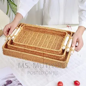 3 RATTAN TRAY Woven RECTANGLE in Shape.*