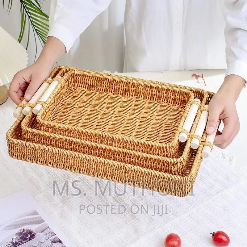 3 RATTAN TRAY Woven RECTANGLE in Shape.*