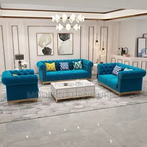 Blue 7 Seater Chesterfield Sofa
