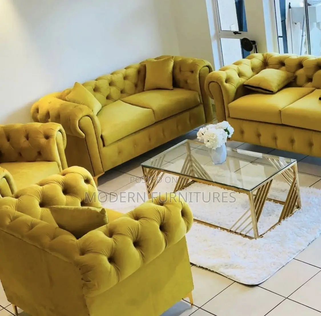 Yellow 7 Seater Chesterfield Sofa