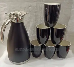 6 PCS Black Mugs + 1 Pc Black Flask of 2 Litres Capacity