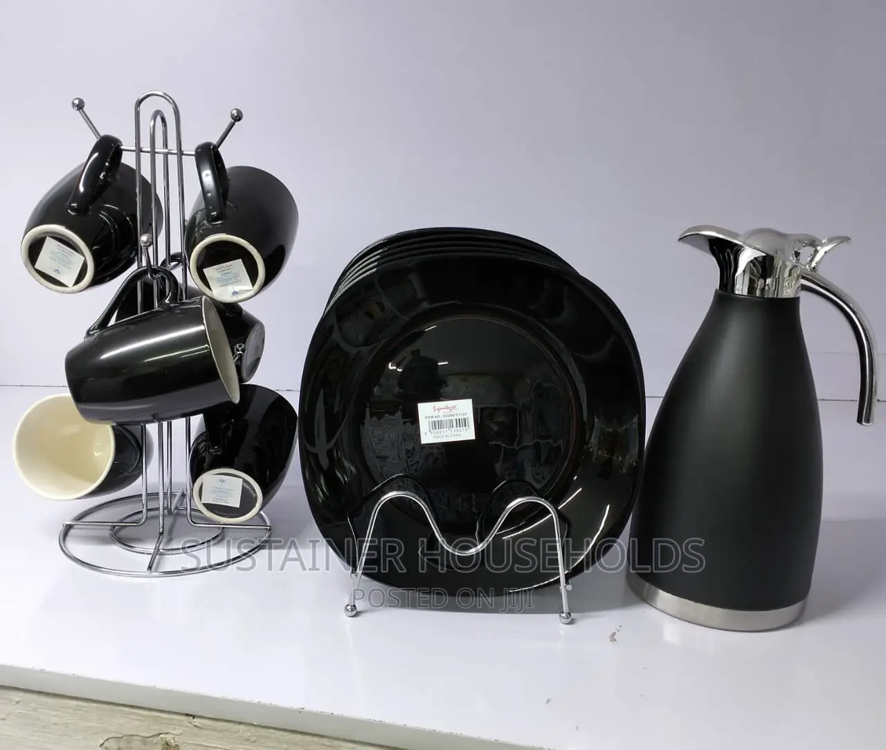 6 PCS 11" Quality Square Dinner Plate,6pcs Cups,2l Flask