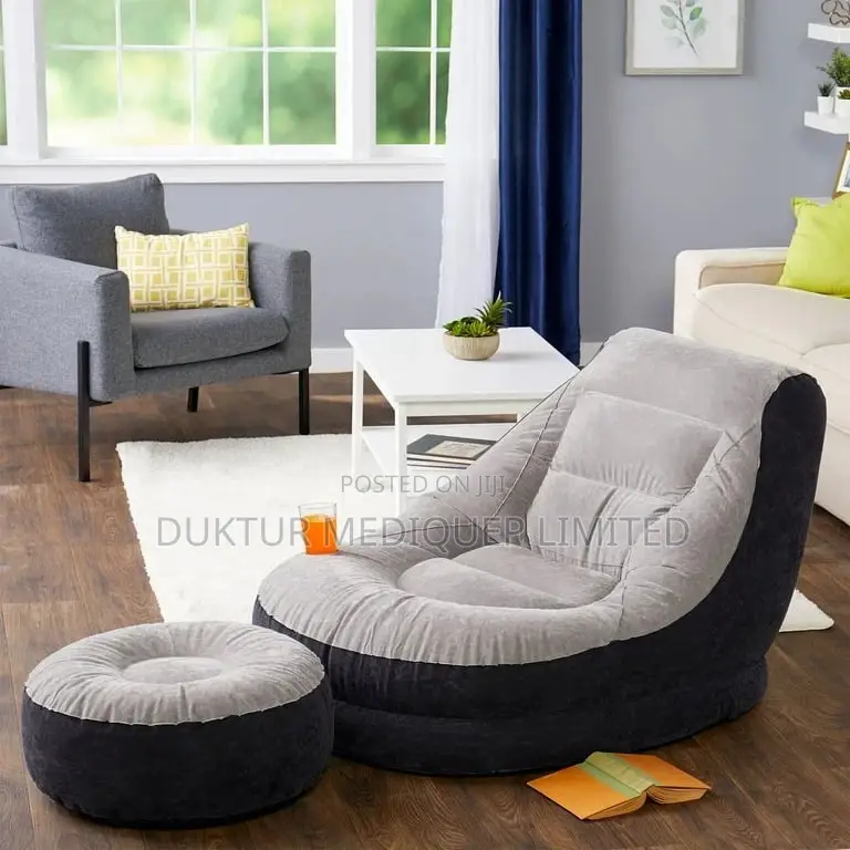 Inflatable Lounge Chair With Cup Holder and Ottoman Set